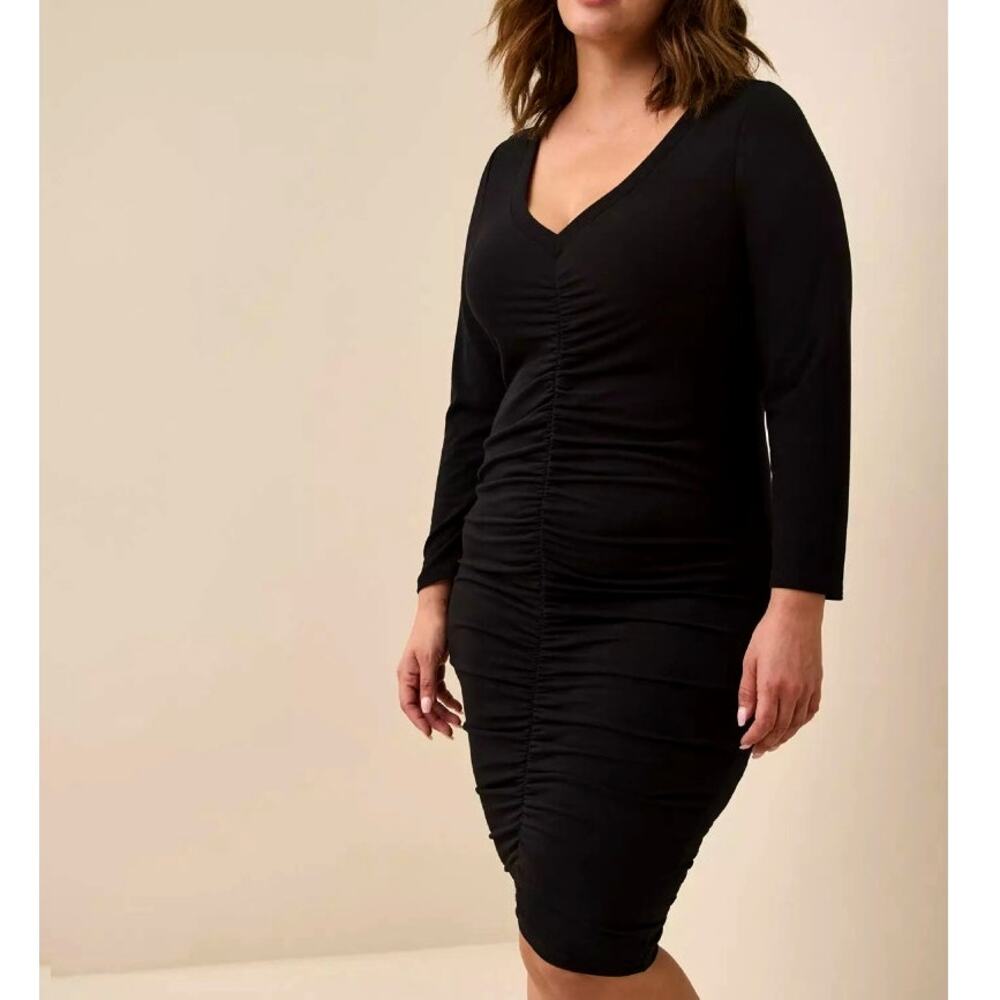 Torrid NEW Mini Jersey Bodycon Dress Womens Size 3X Deep Black Ruched V-Neck